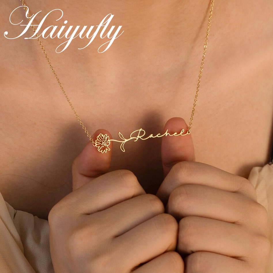 Birth Flower Necklace - Haiyufly Custom Name Necklace for Women