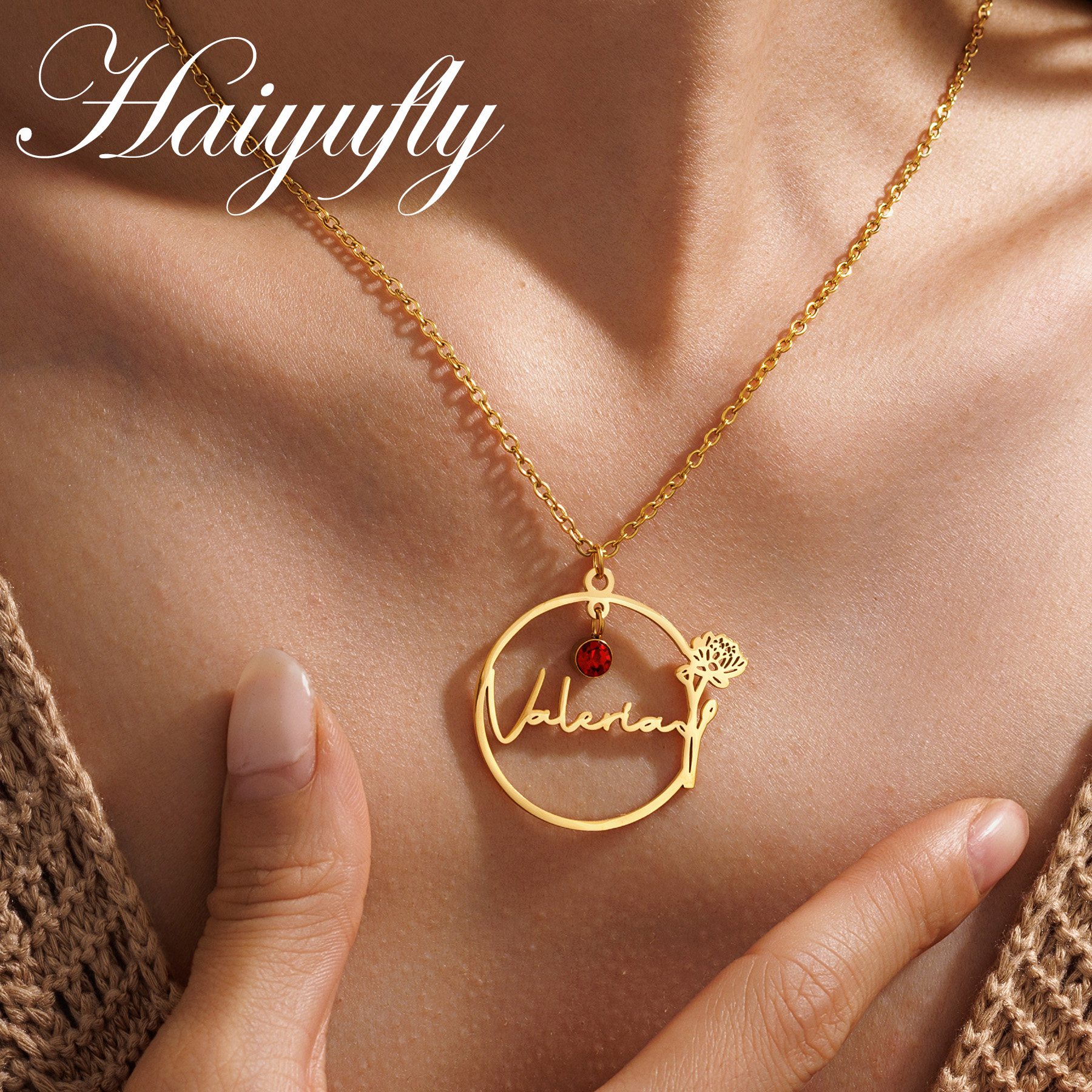 Birth Flower Necklace - Haiyufly Custom Name Necklace for Women
