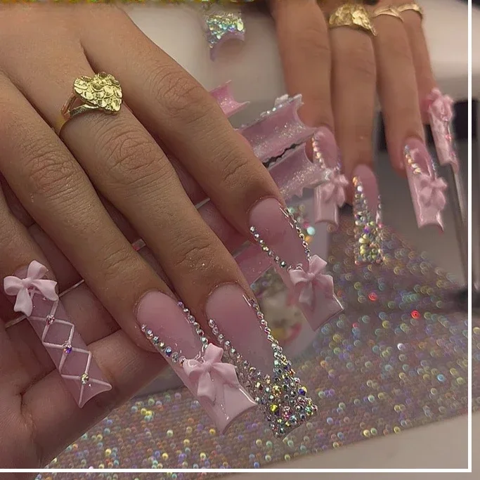 Pressed Flower Art - 24Pcs Long Ballerina False Nails Press