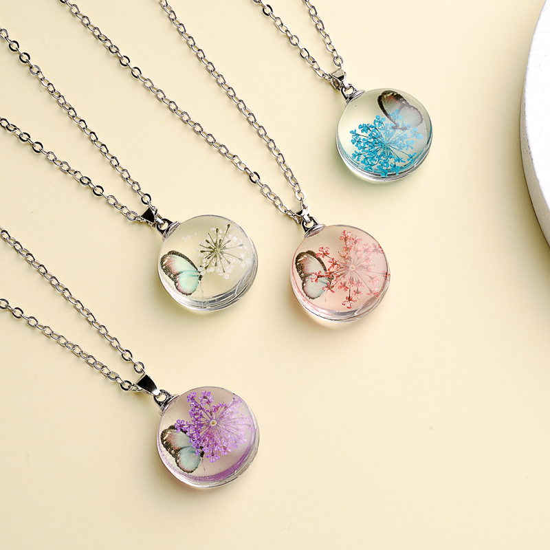 Fahion Glass Charm Real Dried  - Birth Flower Necklace のレビューと価格