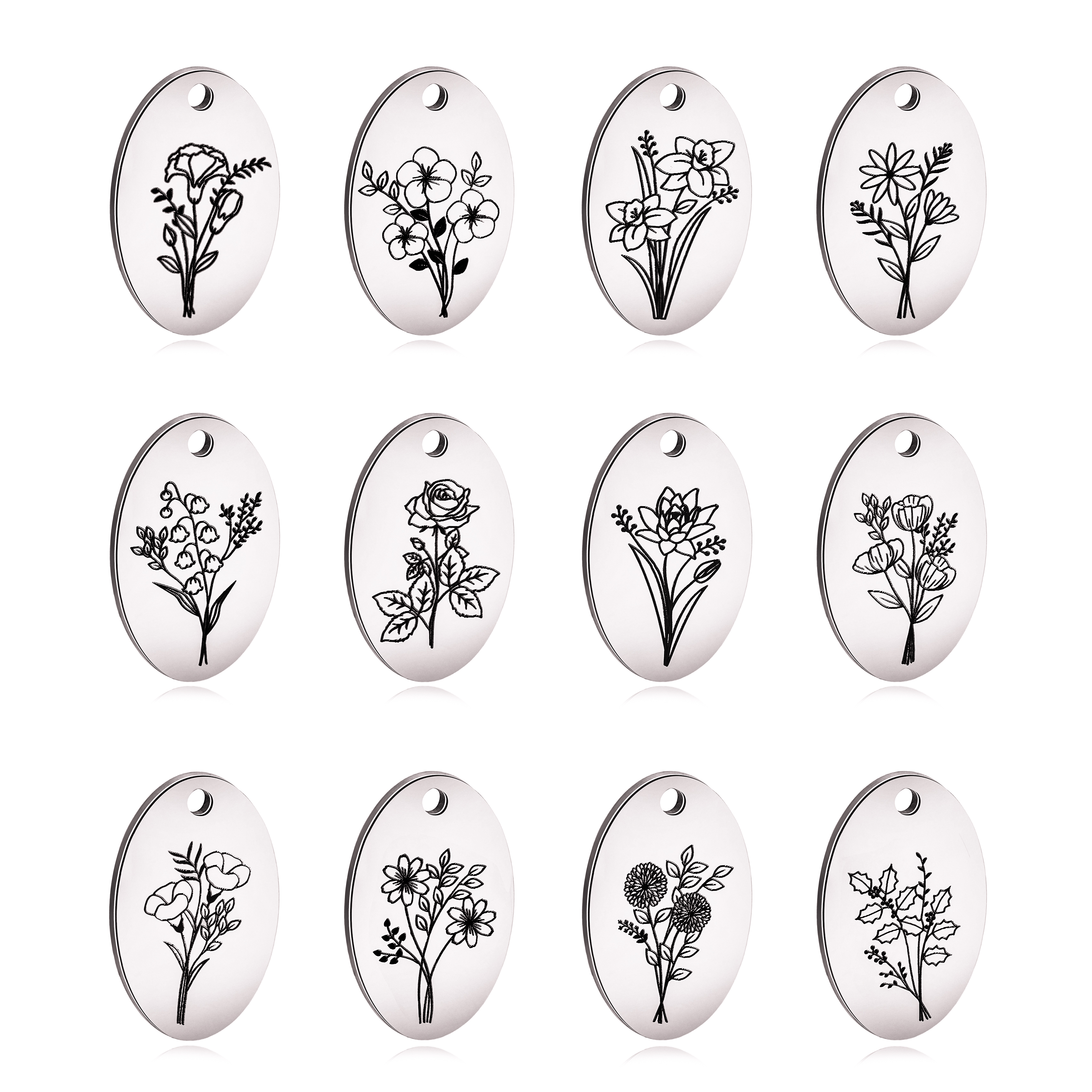 5Pcs Oval Birth Month Flower P - Birth Flower Necklace のレビューと価格