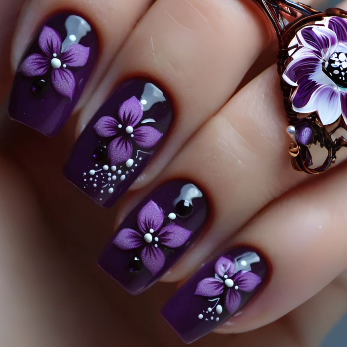 Medium square fake nails for w - Pressed Flower Art のレビューと価格