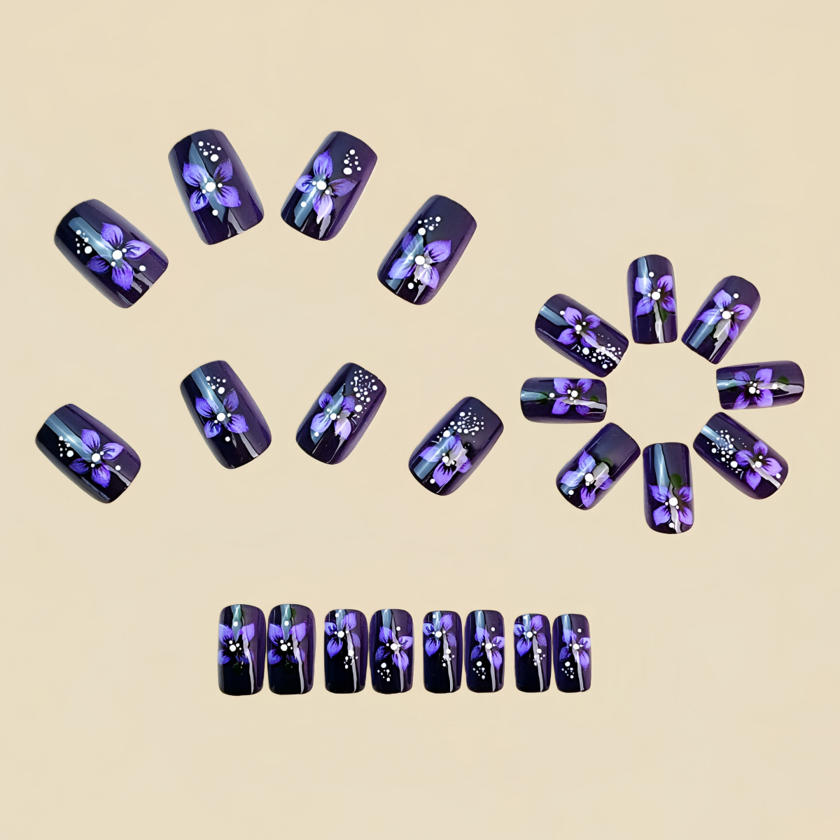Medium square fake nails for w - Pressed Flower Art のレビューと価格
