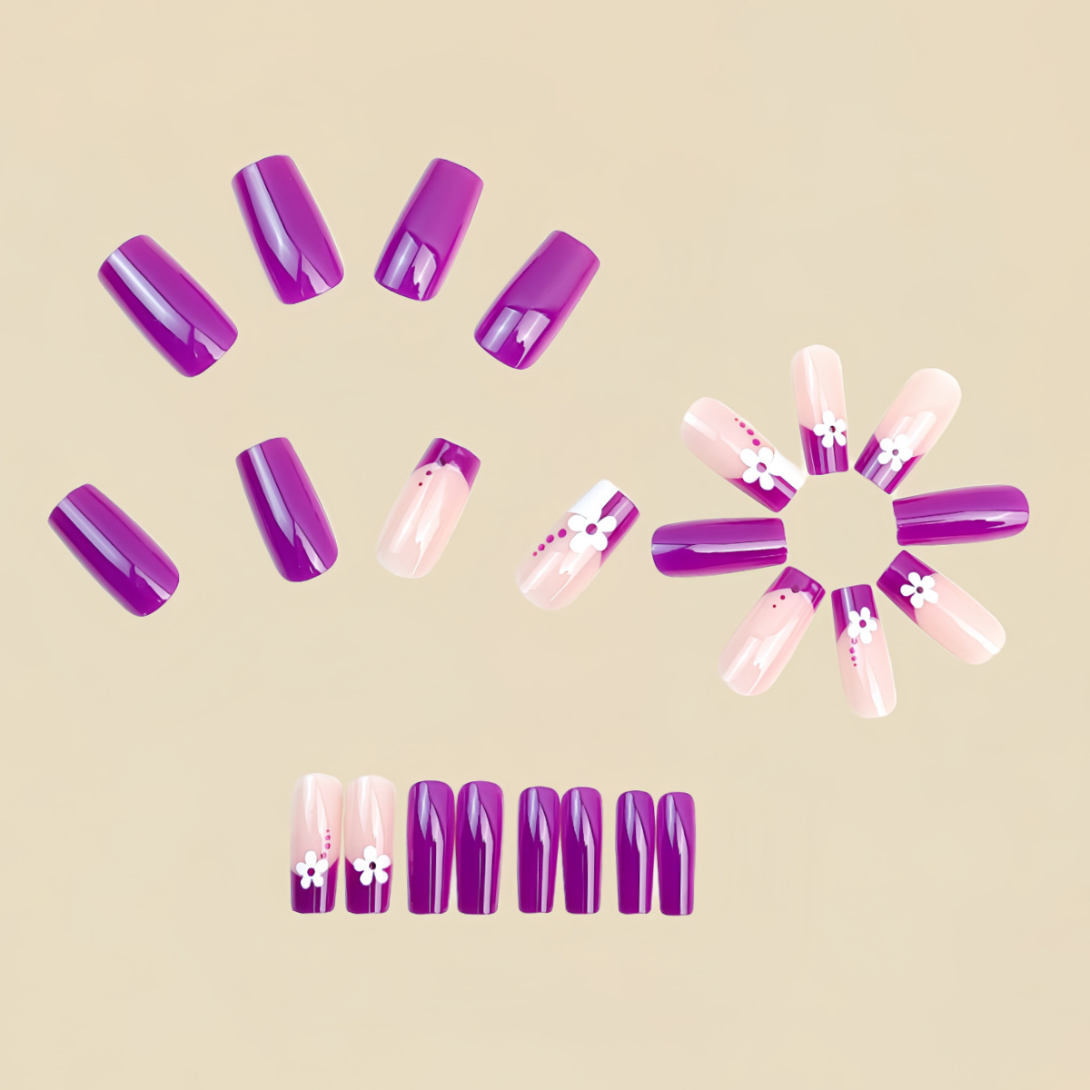 Medium square fake nails for w - Pressed Flower Art のレビューと価格