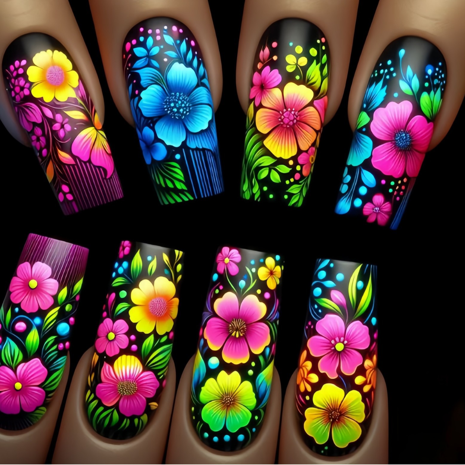 Medium long fake nails gradien - Pressed Flower Art のレビューと価格