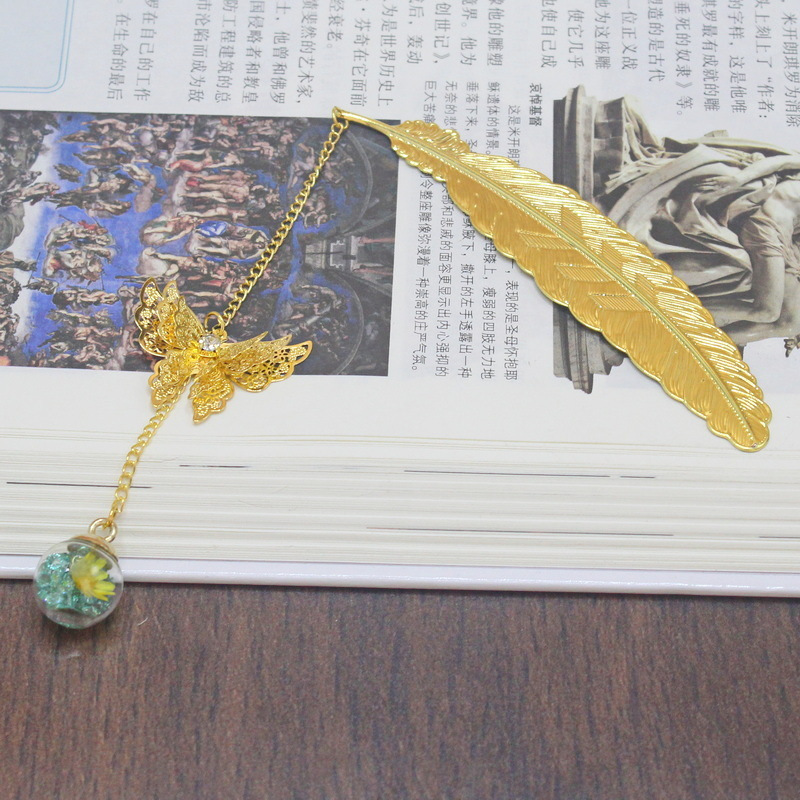 1pc Chinese Style Metal Feathe - Dried Flower Bookmark のレビューと価格