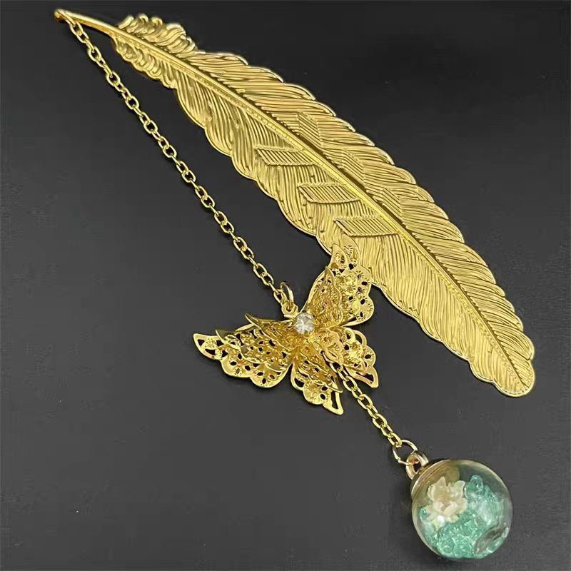1pc Chinese Style Metal Feathe - Dried Flower Bookmark のレビューと価格