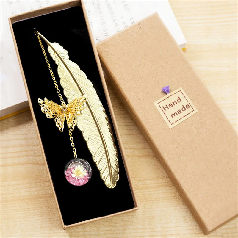 1pc Chinese Style Metal Feathe - Dried Flower Bookmark のレビューと価格
