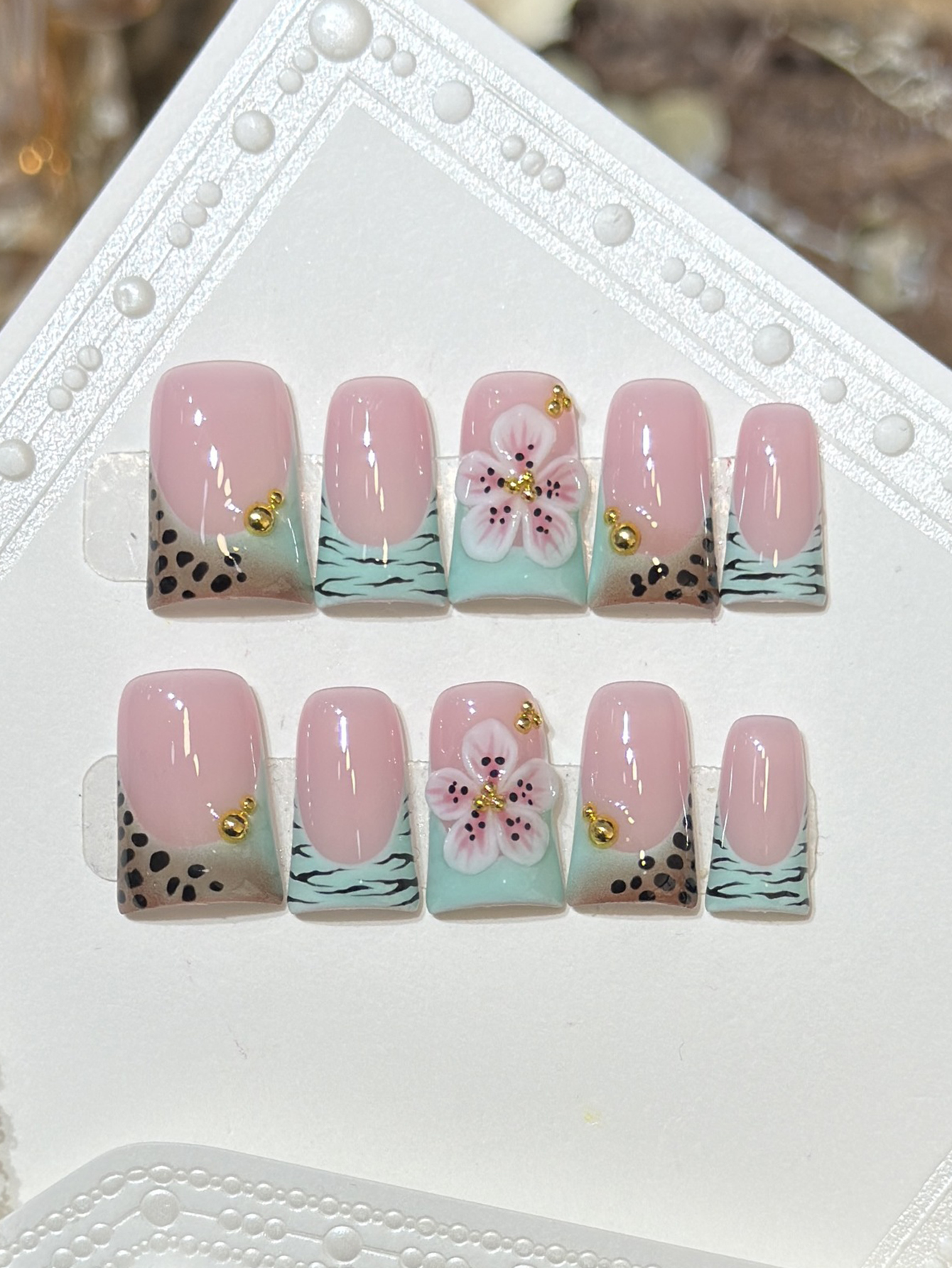 10pcs Press on Nails Duck Mout - Pressed Flower Art のレビューと価格