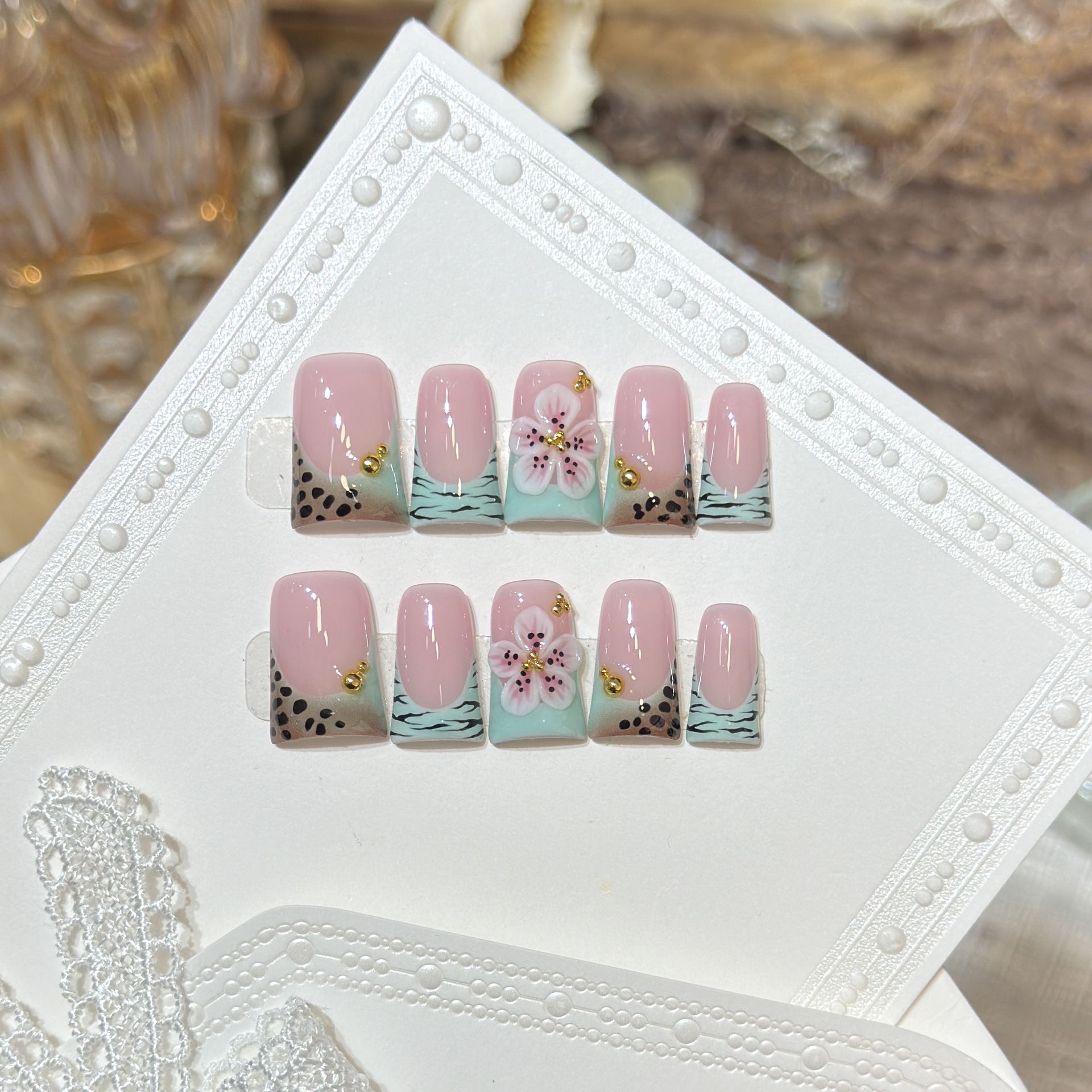 10pcs Press on Nails Duck Mout - Pressed Flower Art のレビューと価格