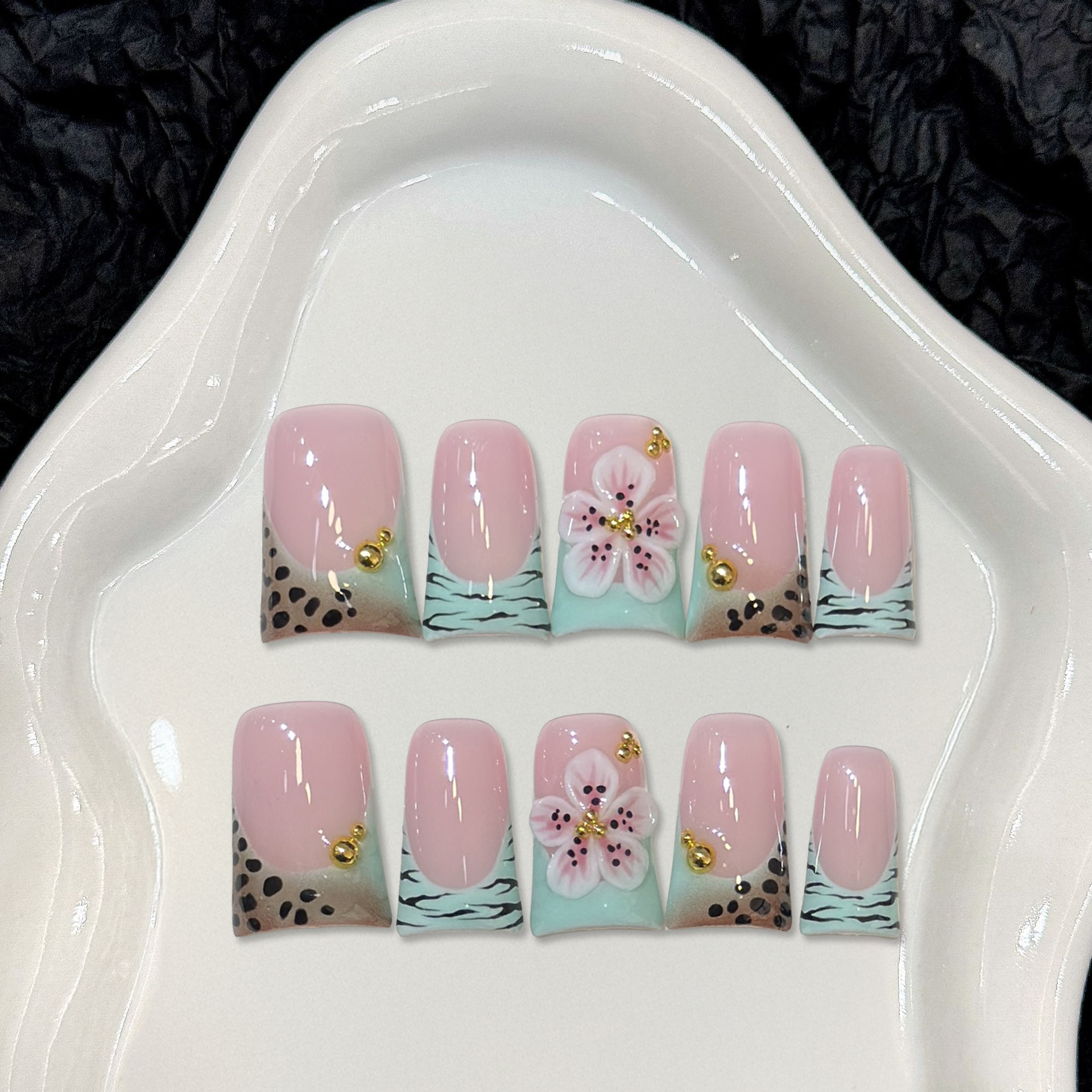 10pcs Press on Nails Duck Mout - Pressed Flower Art のレビューと価格