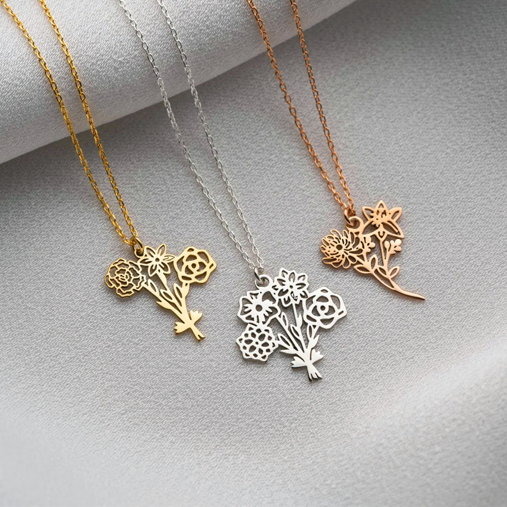 Personalized Birth Flower Bouq - Birth Flower Necklace のレビューと価格