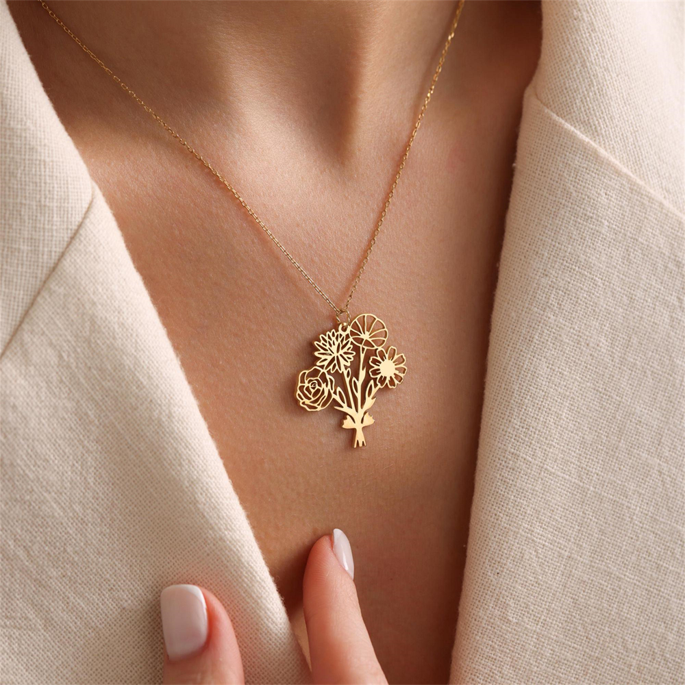 Personalized Birth Flower Bouq - Birth Flower Necklace のレビューと価格