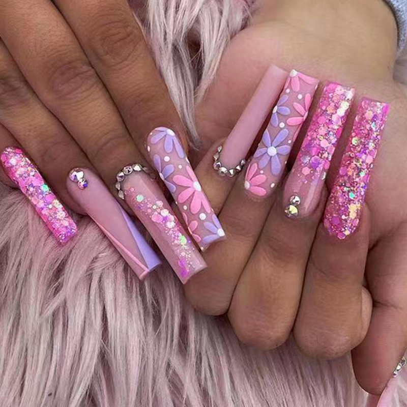 24pcs Long Ballet False Nails  - Pressed Flower Art のレビューと価格