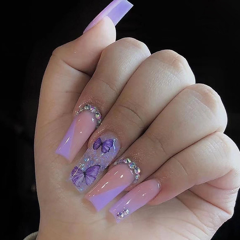 24pcs Long Ballet False Nails  - Pressed Flower Art のレビューと価格