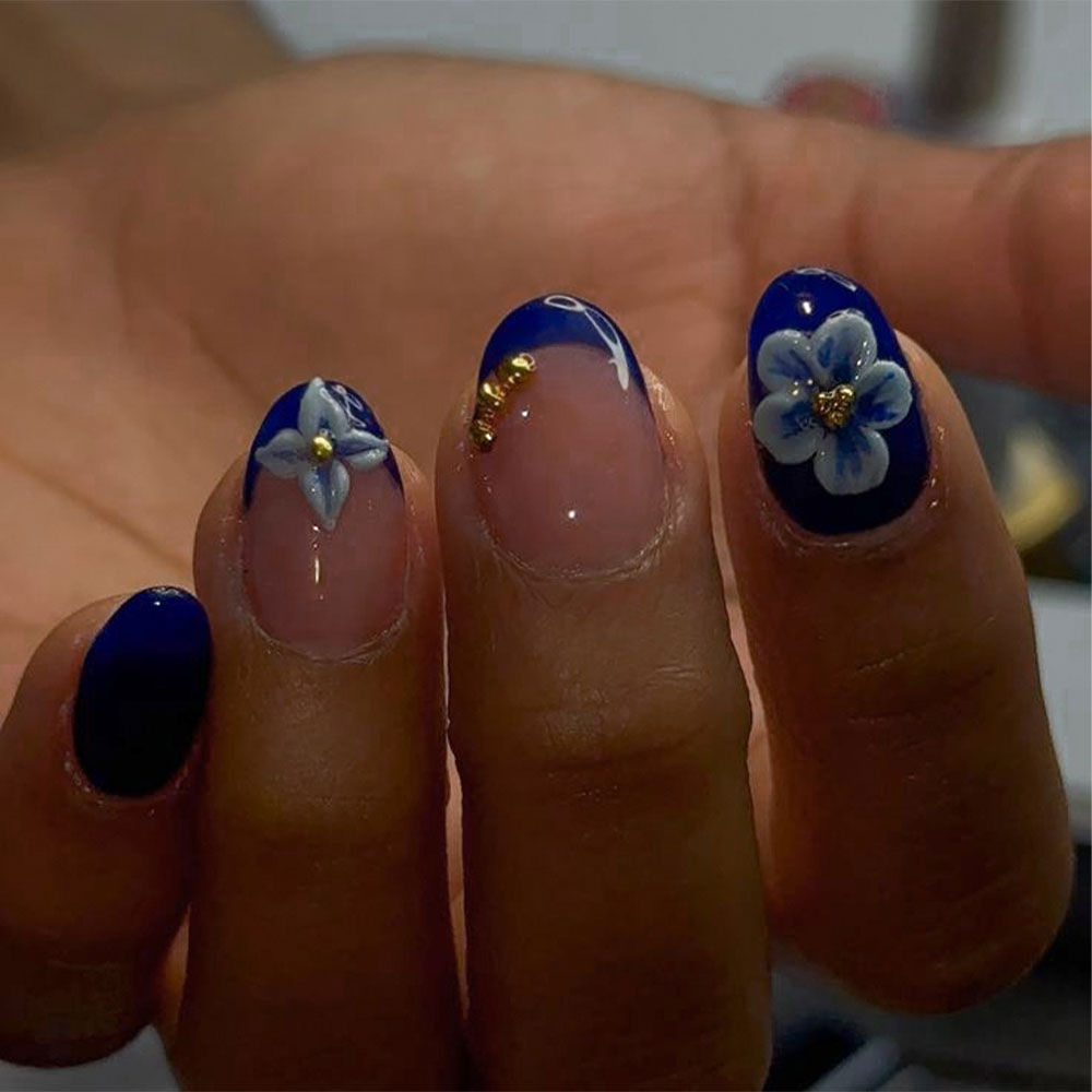 24pcs Short Oval 3D Gel Nail S - Pressed Flower Art のレビューと価格