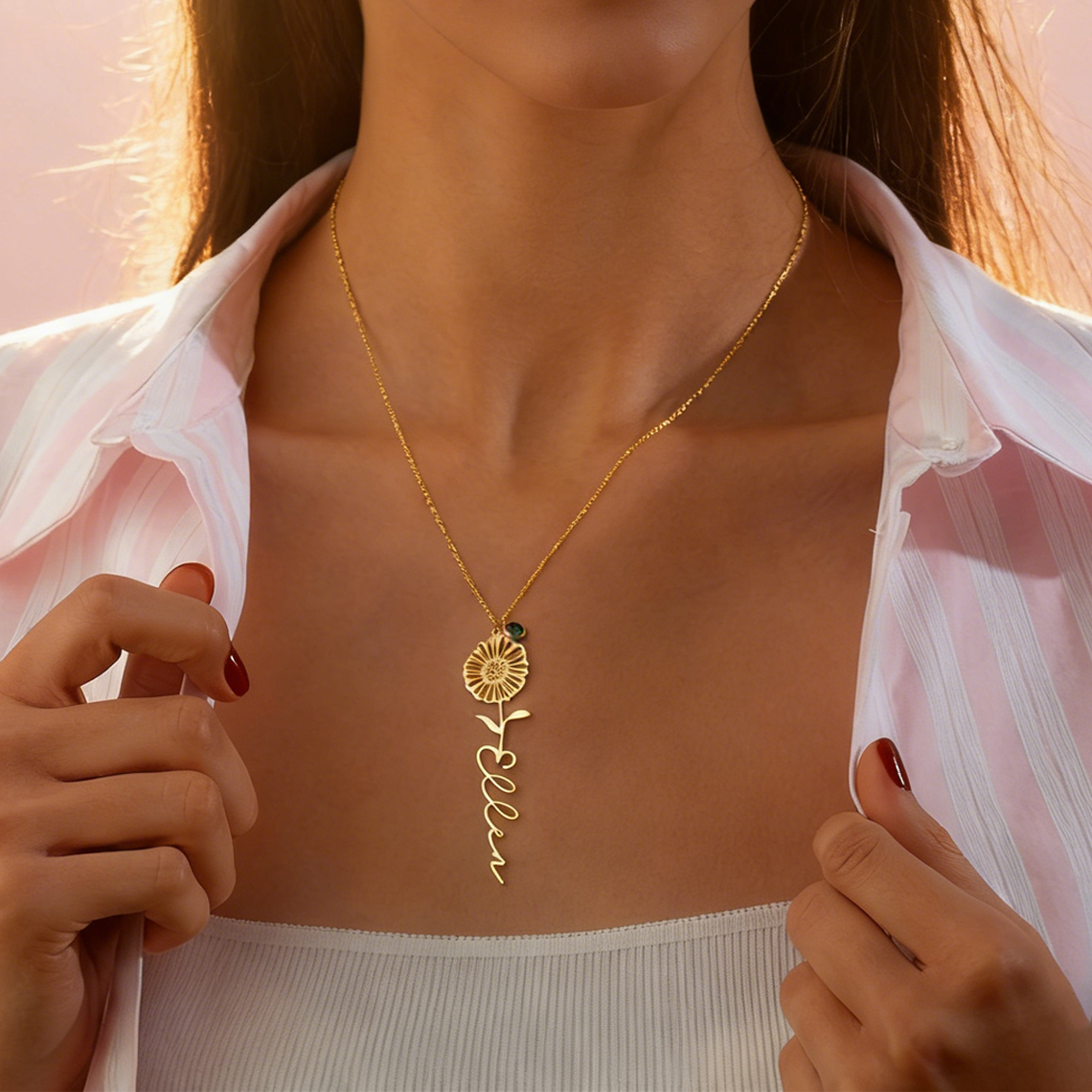 Customized Name Necklace with  - Birth Flower Necklace のレビューと価格