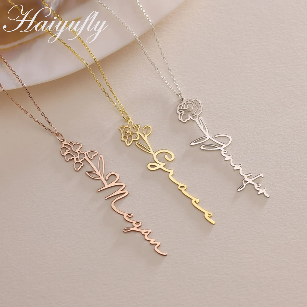 Haiyufly Custom Name Necklace  - Birth Flower Necklace のレビューと価格
