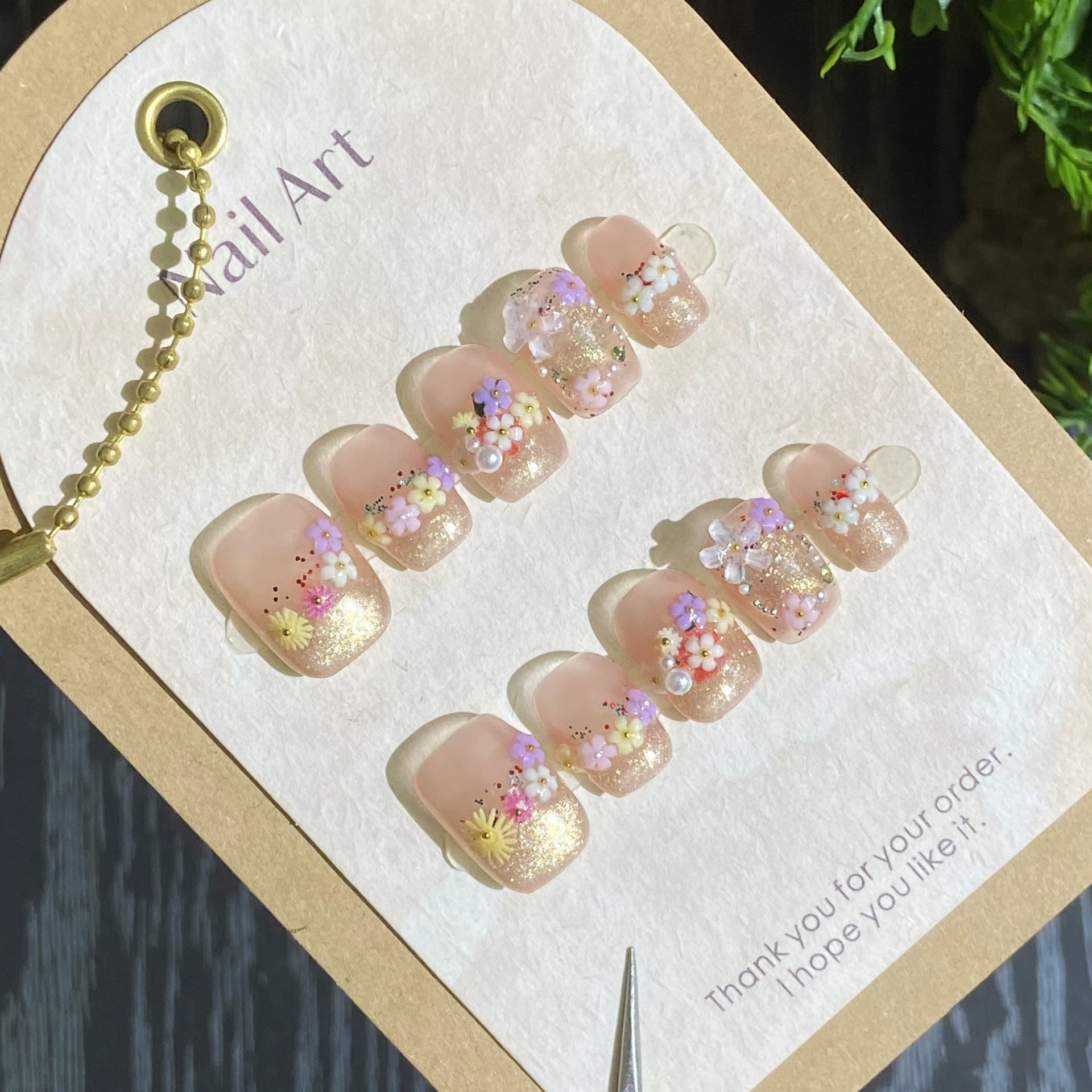 Handmade Press on Nails Summer - Pressed Flower Art のレビューと価格