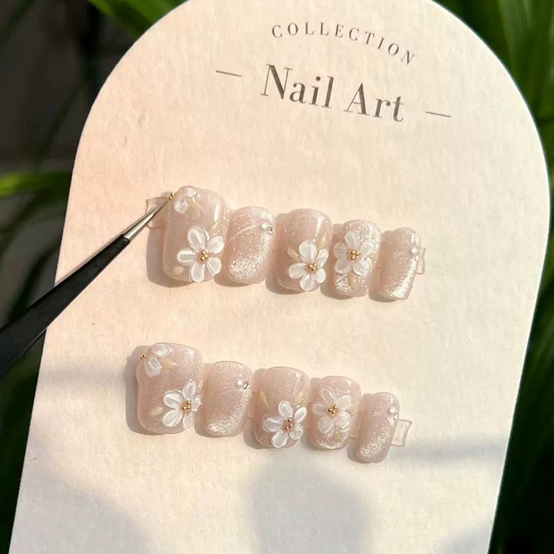 Handmade Press on Nails Summer - Pressed Flower Art のレビューと価格