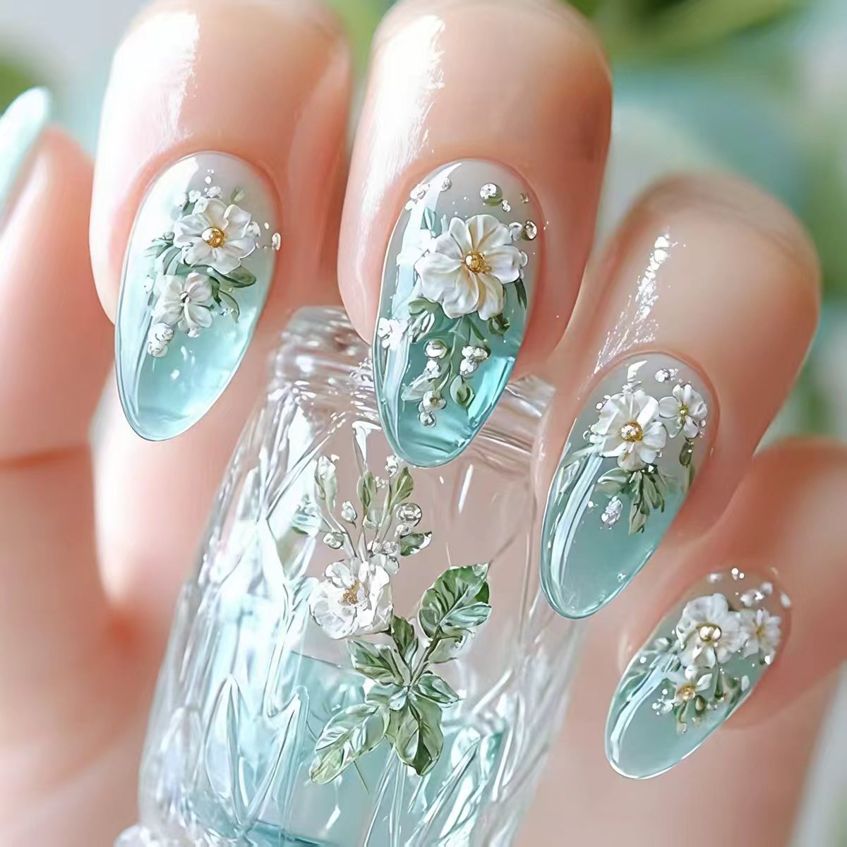 Medium fake nails for women gi - Pressed Flower Art のレビューと価格