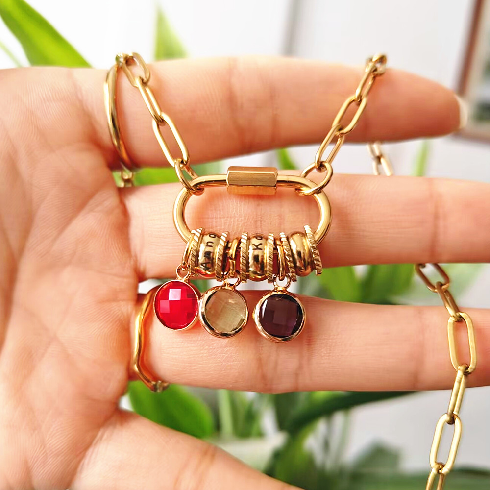 Custom Carabiner Name Charm Ne - Birth Flower Necklace のレビューと価格