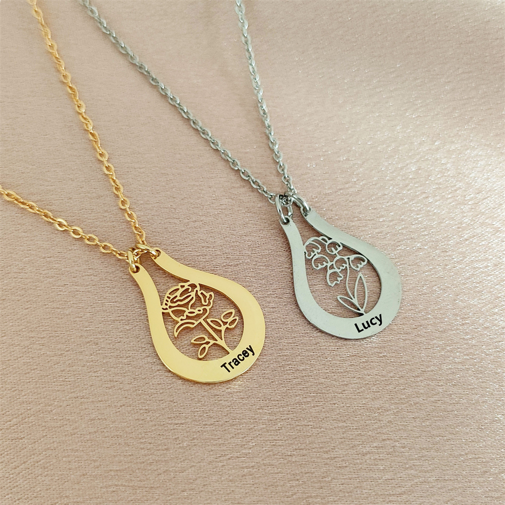 Engraved Name Birth Flower Nec - Birth Flower Necklace のレビューと価格