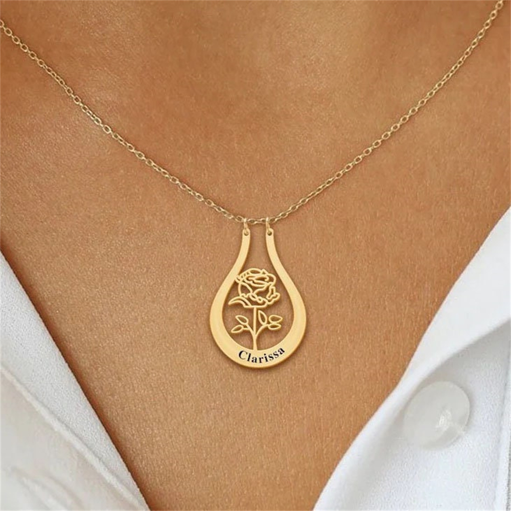 Engraved Name Birth Flower Nec - Birth Flower Necklace のレビューと価格