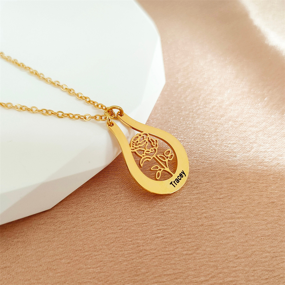 Engraved Name Birth Flower Nec - Birth Flower Necklace のレビューと価格