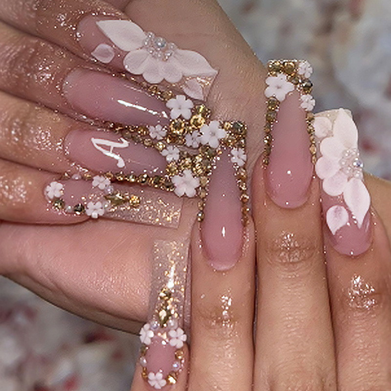 24Pcs Long Ballerina False Nai - Pressed Flower Art のレビューと価格