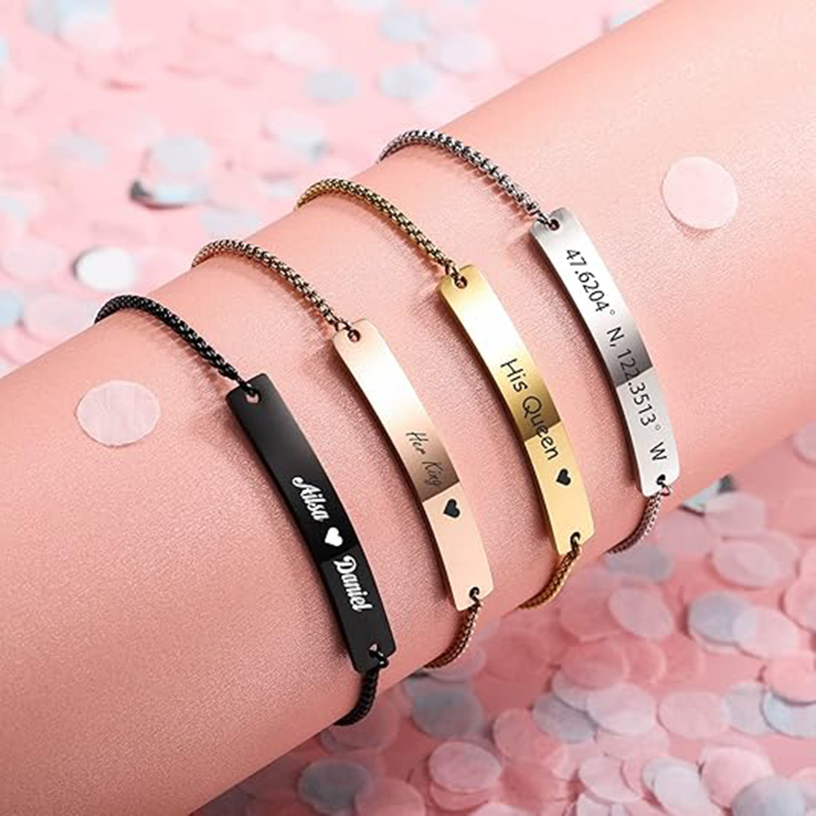 Personalized Engraved Bar Brac - Coordinates Bracelet のレビューと価格